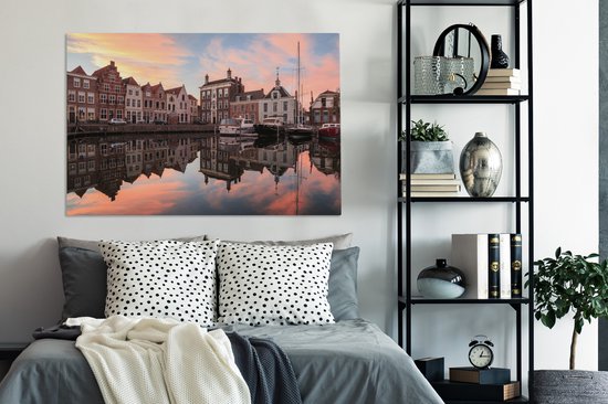 Peinture sur toile Bateaux dans le port de Goes en Zélande, Pays- Nederland - 140x90 cm - Décoration murale