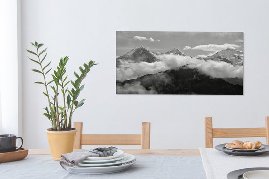 Tableau sur toile Vue sur l' Eiger suisse près des Alpes Berner - noir et blanc - 80x40 cm - Décoration murale