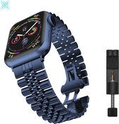 MY PROTECT® Bracelet de Luxe en Métal pour Apple Watch Series 1/2/3/4/5/6/7/SE 42/ 44/45mm Bracelet de Montre - Bracelet de Montre en Acier Inoxydable Royal Link - Blauw