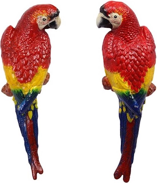 MadDeco - set van 2 papegaaien - ara - beeldjes gietijzer - wandbevestiging - 35 cm hoog