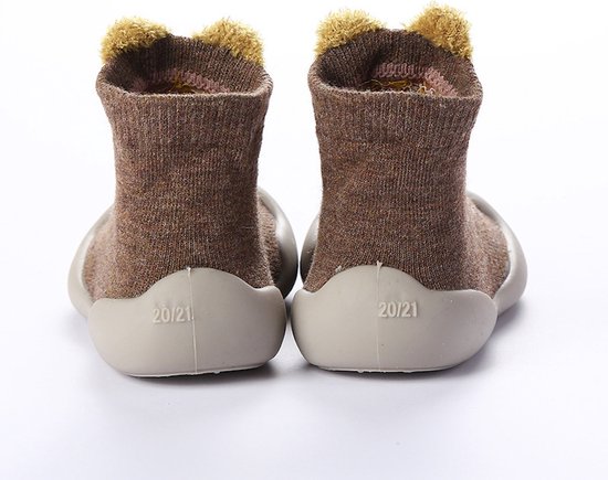 Anti-slip babyschoentjes - Soksloffen - Eerste Loopschoentjes van Baby-Slofje - Bruin Giraffe maat 20/21 - Baby-slofje.nl