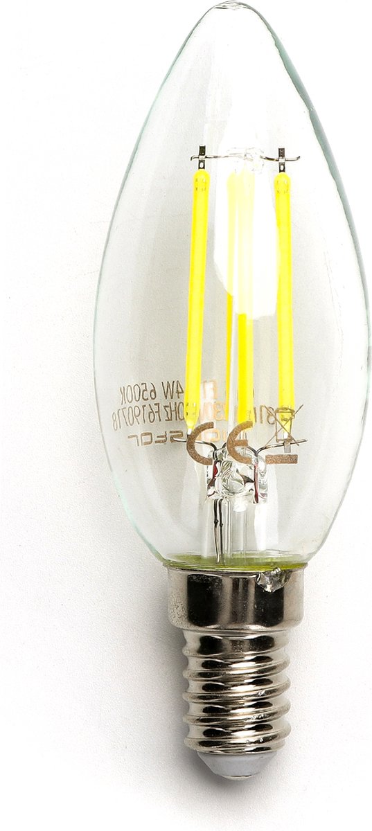 LED lamp E14, kaarslamp C35, 4W=40W, daglichtwit filament 6500K