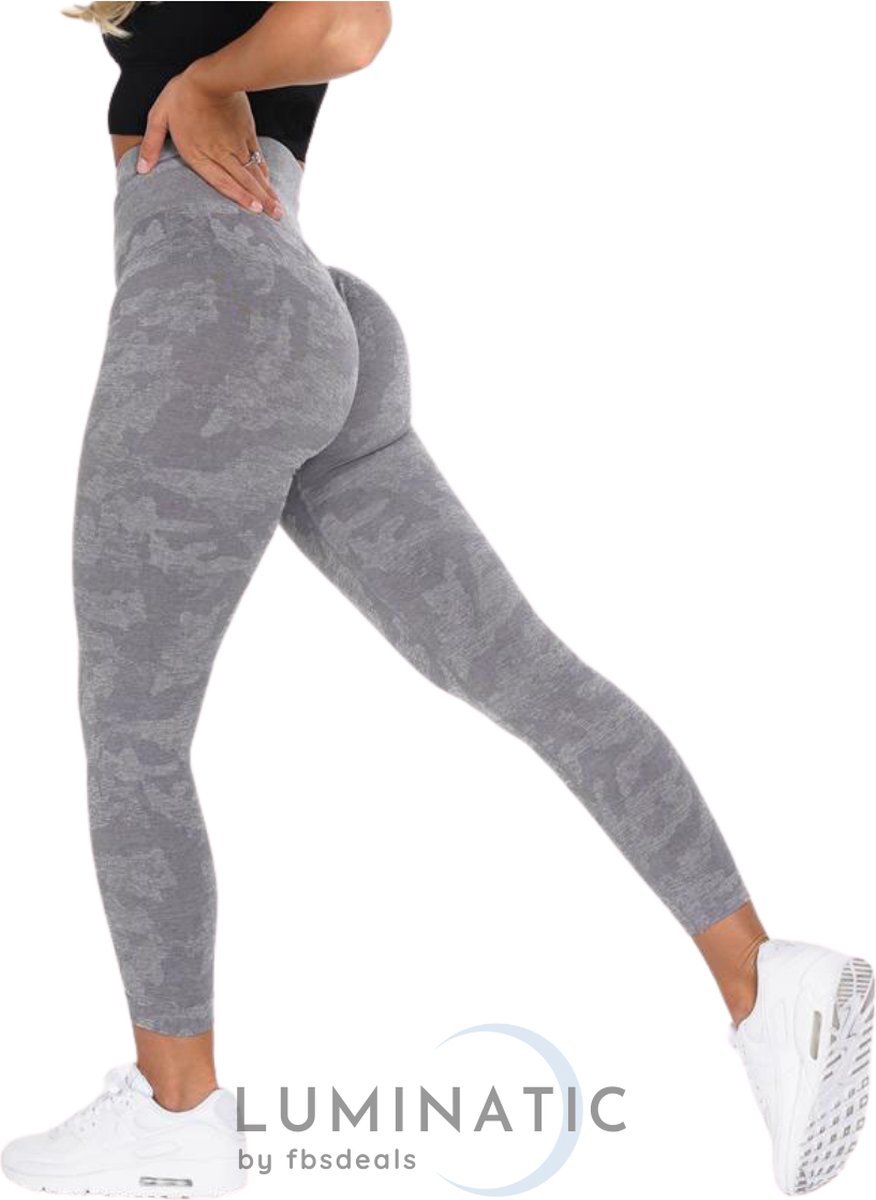 Sportlegging Dames - Yoga Legging - Fitness Legging - Legging Dames - Sport Legging - Shapewear Dames - Camouflage Broek - Camo | Luminatic® | Licht Grijs | Maat S