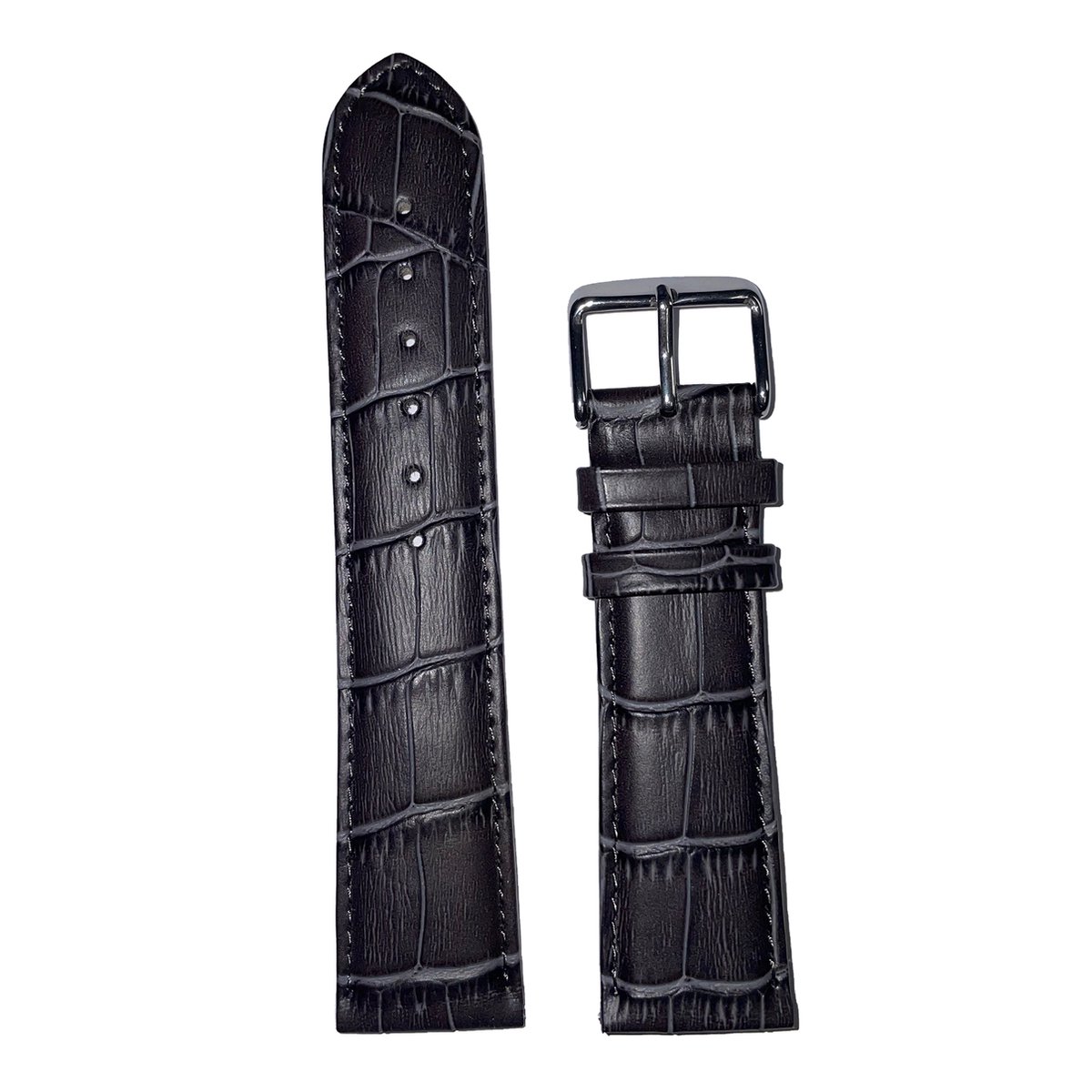 Horlogeband - 22mm - Donker grijs - Echt leer in croco print - Roestvrijstalen gesp