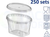 250 x plastic bakjes met deksel - 465 ml - vershoudbakjes - meal prep bakjes - ovaal - transparant - geschikt voor diepvries, magnetron en vaatwasser - Nederlandse producent
