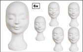 6x Pruiken houder tempex wit (piepschuim) - pruik hoofd thema feest festival schuim masker hoed