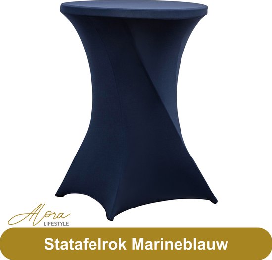Statafelrok marineblauw 80 cm - partytafel - Alora tafelrok voor statafel - Statafelhoes - Bruiloft - Cocktailparty - Stretch Rok