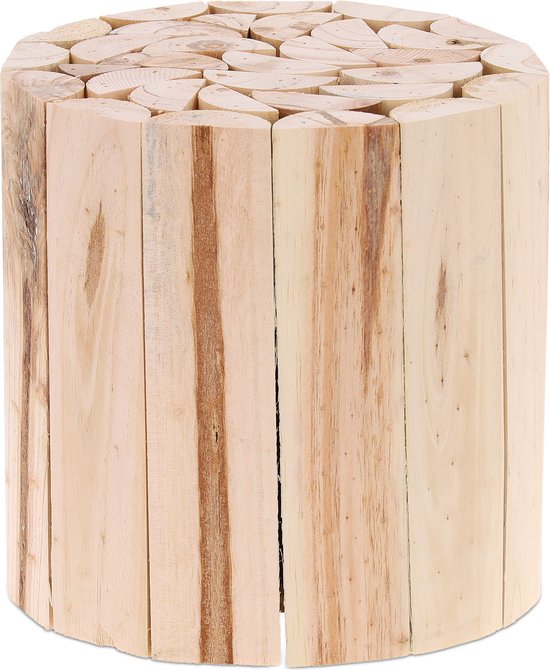 Relaxdays plantenkruk binnen - houten krukje - ronde plantentafel 20 cm - plantenstandaard