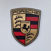 Porsche - Wandpaneel - Logo - Hout - Aluminium Look - 54 cm hoog