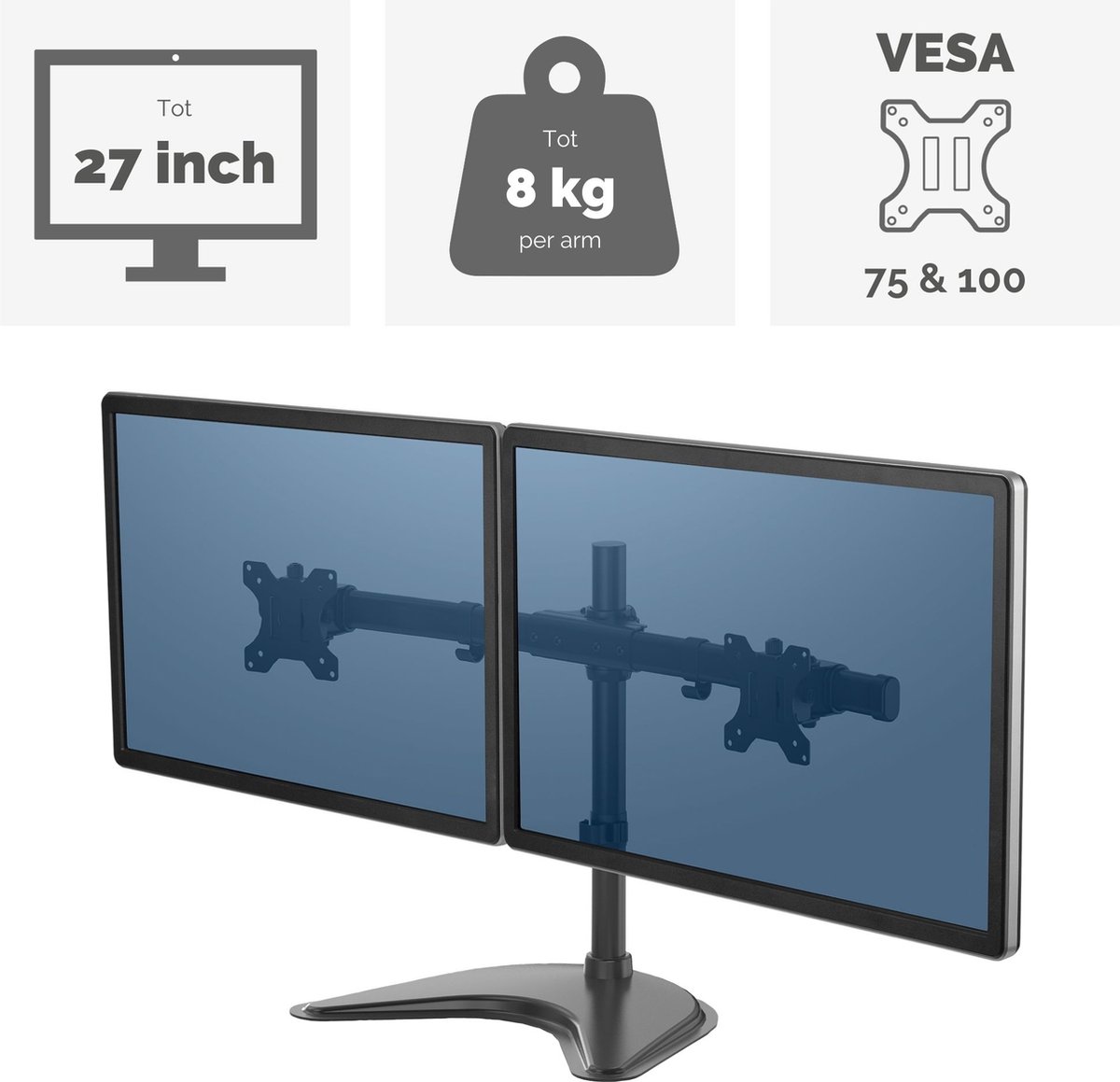 Fellowes Seasa Dubbele Monitorarm Vrijstaand thumbnail 3