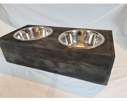 Voerbak hond - Houten voerbak - Dieren voerbak - Drinkbak - Drinkbak hond - Voer hond - Maten 53-15-25 cm - Black Wash
