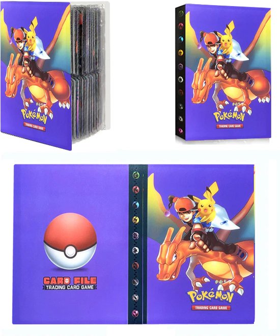Afbeelding van het spel Verzamelmap geschikt voor Pokémon - Plek voor 240 kaarten - 4 pocket dubbelzijdig - A5 - Ash & charizard