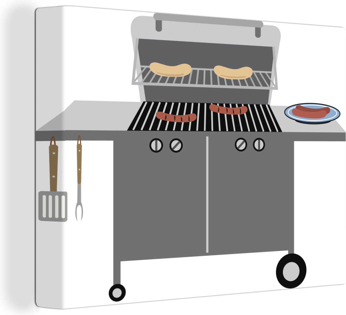 Canvas Schilderij Een illustratie van een grote barbecue - 80x60 cm - Wanddecoratie