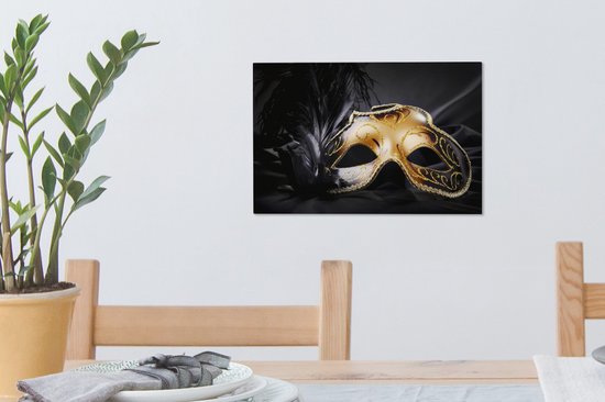 Canvas Schilderij Carnaval - Masker - Goud - 30x20 cm - Wanddecoratie