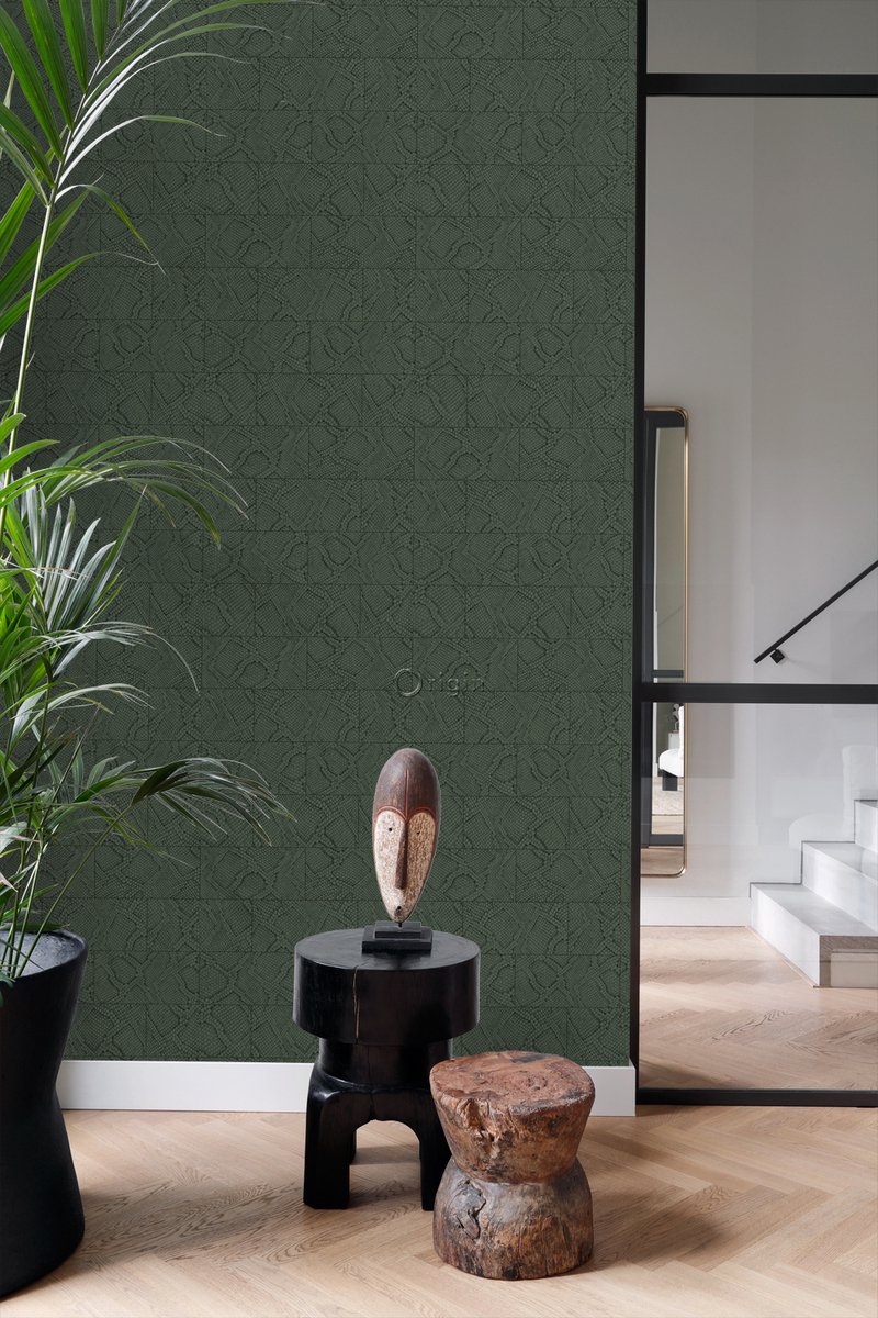 Origin Wallcoverings behang tegelmotief met slangenprint donkergroen ...
