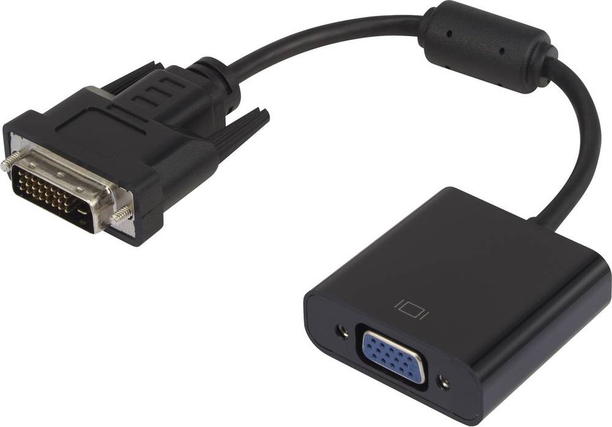 Image of Renkforce RF-3301134 DVI / VGA Adapter [1x DVI-stekker 24+1-polig - 1x VGA-bus] Zwart Met Ferrietkern, Vergulde steekco