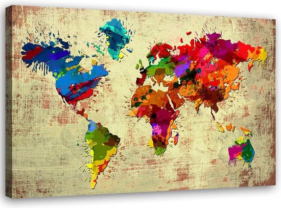 Trend24 - Canvas Schilderij - Wereldkaart In Kleur - Schilderijen - Kaarten - Meerkleurig