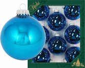 8x Hawaii blauwe glazen kerstballen glans 7 cm kerstboomversiering - glans - Kerstversiering/kerstdecoratie blauw
