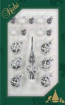 Luxe zilveren glazen mini kerstballen en piek set voor mini kerstboom 16-dlg - Kerstversiering/kerstboomversiering zilver