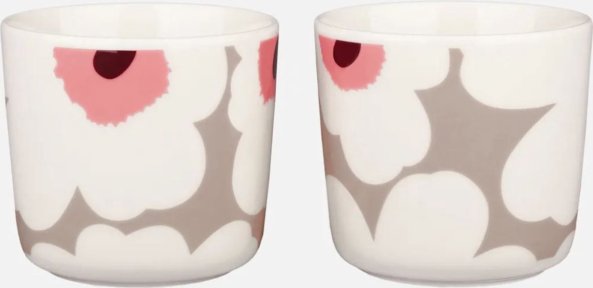 Marimekko - Oiva Unikko - Mok - Zonder oor - 20cl - Roze beige - Set van 2