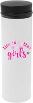 Thermosfles-500 ml-warm en koude dranken-speciaal voor mama-live is better with my girls roze luipaard hartje