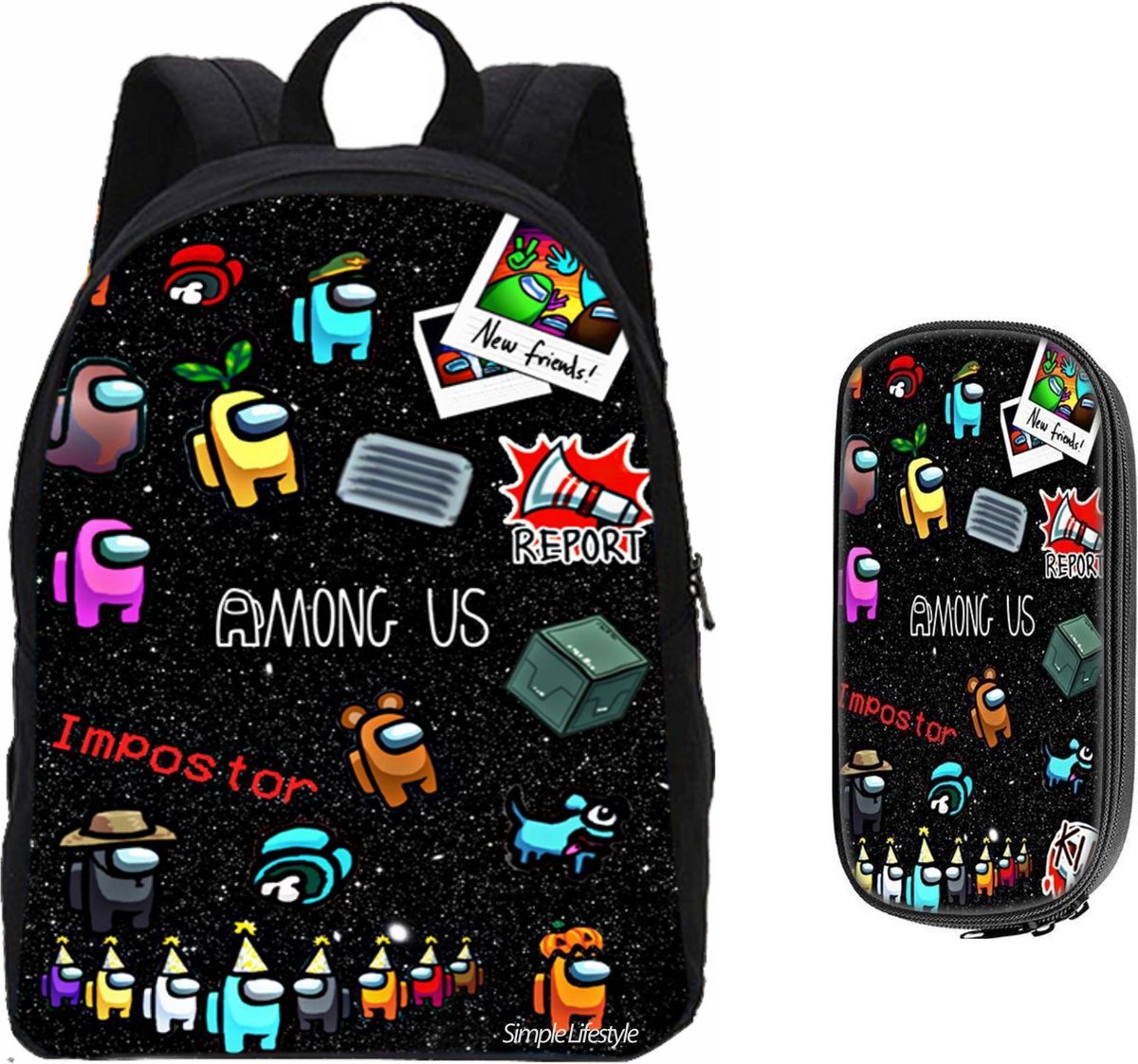 Among us tas- rugzak - rugtas - etui - schooltas - 18 liter - 3 vakken