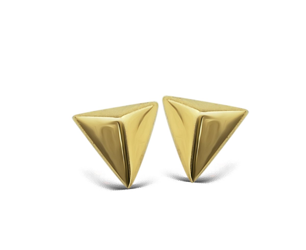 Jwls4u Oorbellen Pyramide 3D Silver Gold-plated JE001G