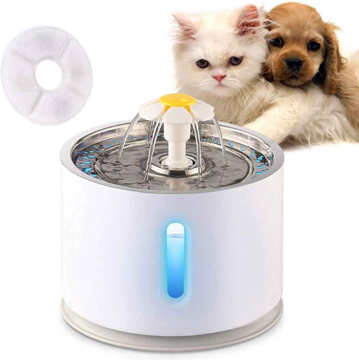 Drinkfontein kat - Kattenfontein - Honden - Huisdieren- Automatisch - Elektrisch - Met led - Waterdispenser - 2.4L - 1 filter - RVS