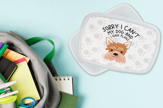 Boîte à pain Wit - Boîte à lunch - Boîte à lunch - Désolé, je ne peux pas mon chien et j'ai des projets - Proverbes - Chien - Citations - 18x12x6 cm - Adultes - Cadeau Sinterklaas - Cadeaux pour enfants - Chaussures cadeaux Sinterklaas