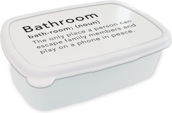 Foto: Broodtrommel wit lunchbox brooddoos spreuken quotes the only place a person can play on a phone in peace bathroom woordenboek 18x12x6 cm volwassenen