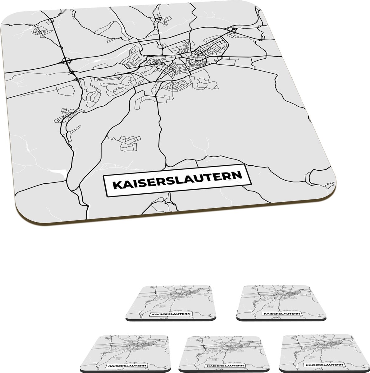 Onderzetters voor glazen - Stadskaart - Duitsland - Plattegrond - Kaiserslautern - Kaart - 10x10 cm - Glasonderzetters - 6 stuks