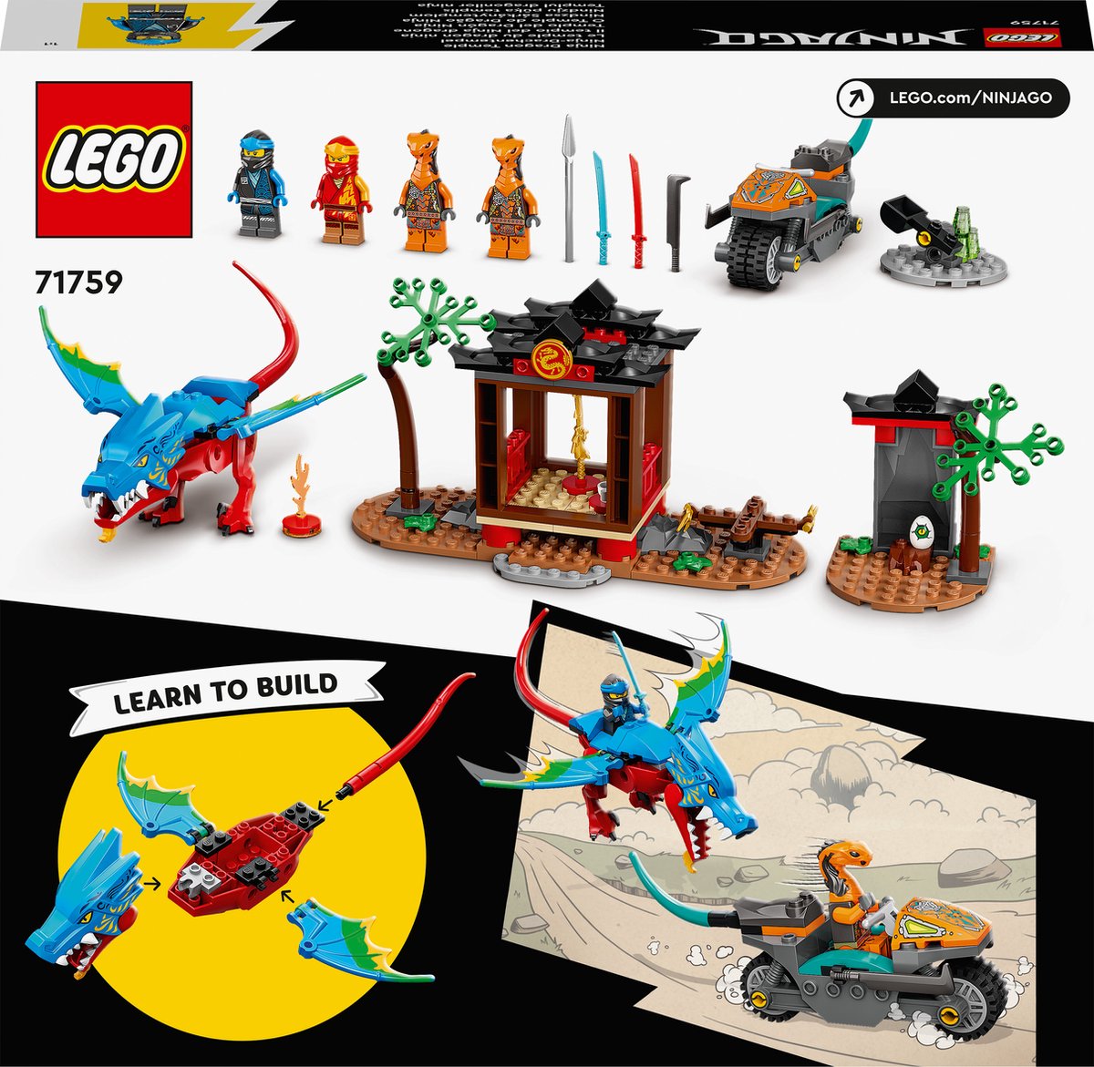 LEGO NINJAGO Ninja drakentempel bouwset met draak, 4 ninja poppetjes, tempels en speelgoedmotor vanaf 4 jaar - Afbeelding 4