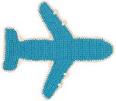 Luna-Leena duurzaam plat vliegtuig met knisperend geluid - blauw - toy/knuffel bio katoen hand gehaakt in Nepal - knisperdoekje - sound - air - luchtvaart - airplane boeing - cityhopper - voertuig - kraamkado cadeau - geboorte - baby kado - klm blauw