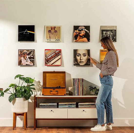 WHOUSE LP Houder Aan De Muur - Platenrek - Opbergsysteem - 8 Stuks Lichtbruin Hout