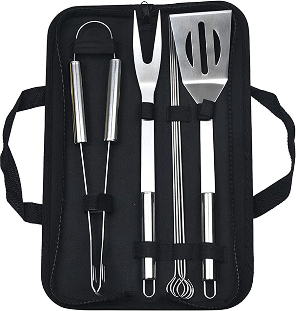 BBQ Accessoires set - Incl. opberghoes - RVS barbecue gereedschap met tang, vork, spatel en spiezen
