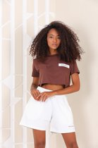 Mode Dames Short en Top set- Katoen- Korte Mouwen- Korte broek- Short Dames- T-shirt Dames- 2- deling Set- Maat S- Donker bruin