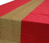 Rood tafelkleed 274 x 137 cm met gouden tafelloper met glitters voor de kersttafel - Kerstdecoratie - Kerstversiering