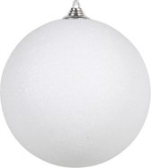 1x Witte grote glitter kerstballen 18 cm - hangdecoratie / boomversiering glitter kerstballen