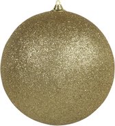 1x Gouden grote glitter kerstballen 18 cm - hangdecoratie / boomversiering glitter kerstballen