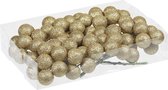 80x Gouden glitter mini kerstballen stekers kunststof 3 cm - Kerststukje maken onderdelen