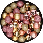 Kleine kunststof kerstversiering 40x stuks set en 3 cm kerstballen in het goud en roze - Voor kleine kerstbomen
