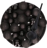 Set de Décorations de Noël noir avec boules 6 - 8 - 10 cm paquet 40x pièces - mélange mat/brillant/paillettes
