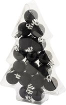 17x petites boules de Noël en plastique noir 3 cm mat/brillant/paillettes - Boules de Noël en plastique incassables - Décorations de Noël