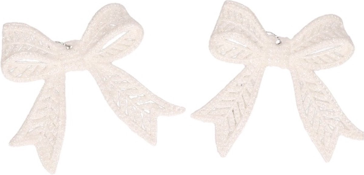 Cosy&Trendy Kersthangers - 6x - strikjes - wit - 11 cm - met glitters - kerstversiering