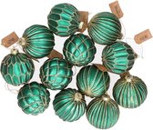 Luxe kerstballen - 12x stuks - glas - groen met zilver