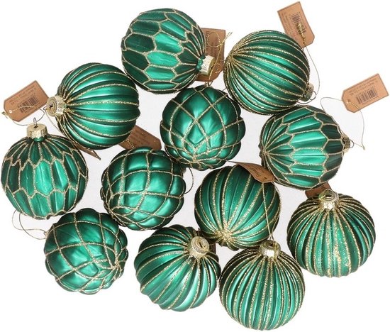 Luxe kerstballen - 12x stuks - glas - groen met zilver | bol.com