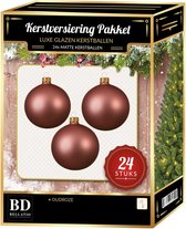 24 Stuks mat glazen Kerstballen pakket oudroze 6 en 8 cm - kerstballen pakket
