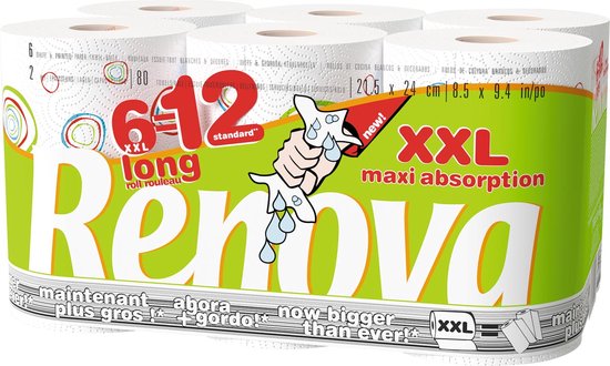 Renova keukenpapier Maxi Absorption XXL, 2-laags, 80 vel per rol, pak van 6 rollen
