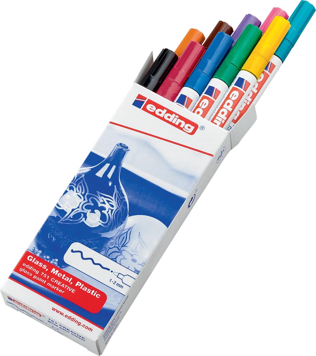 Edding glanslakmarker 751, set van 10 stuks in geassorteerde kleuren 10 stuks