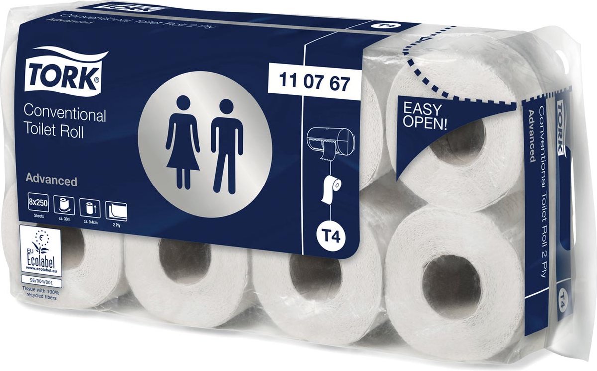 Tork, Papier toilette, 4 plis, Blanc, Premium, Paquet de 6 rouleaux, 110405